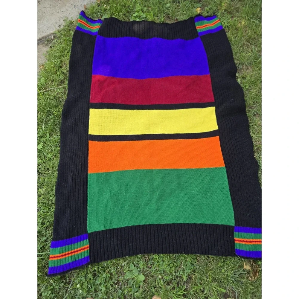 Vintage Multi Color Striped Knit Throw Blanket Multicolor Throw Blanket 69x48
